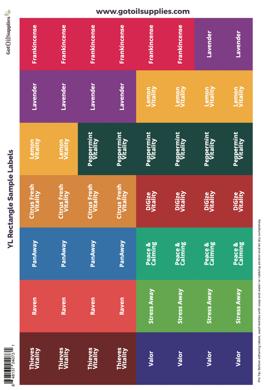 Assorted YL Rectangle Sample Preprinted Essential Oil Labels