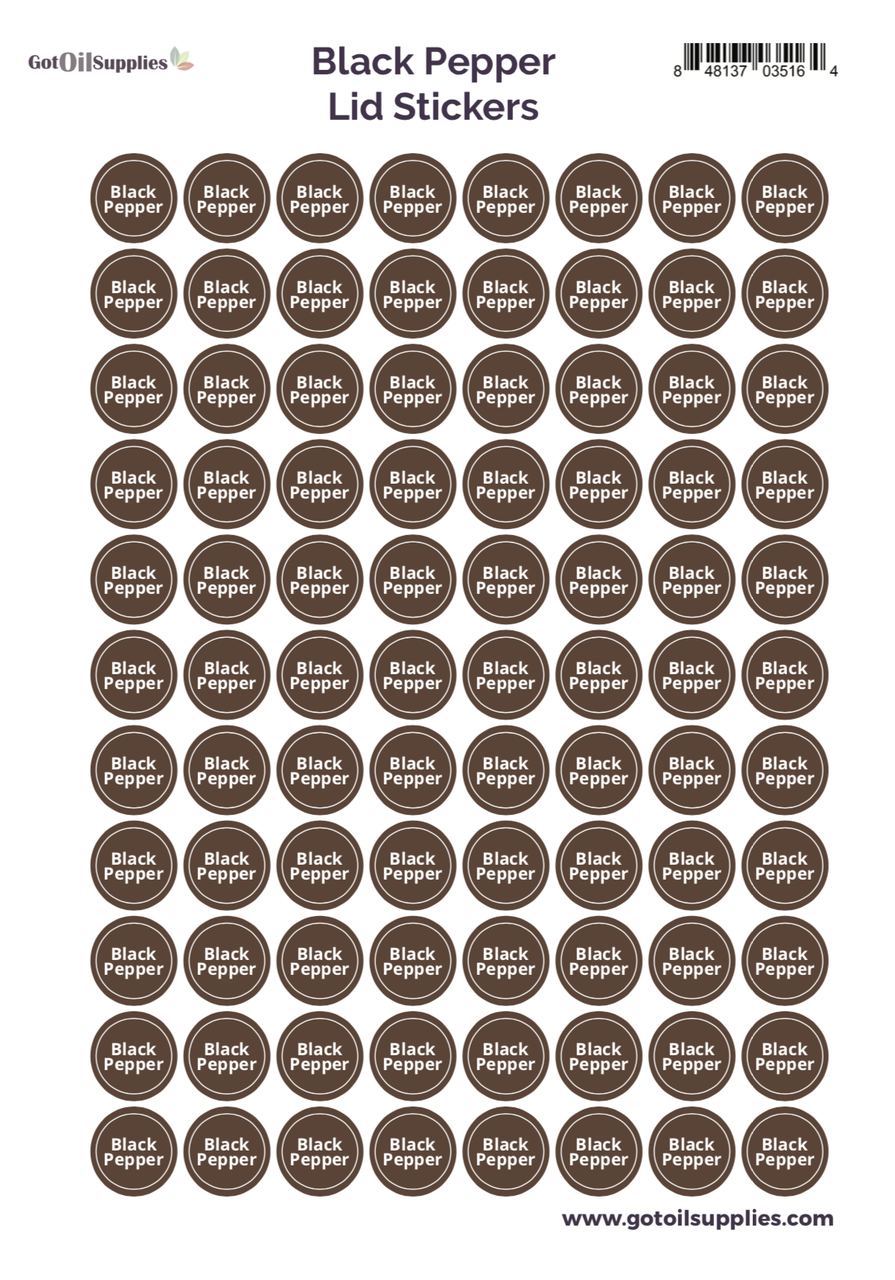 Black Pepper YL Essential Oil Lid Stickers