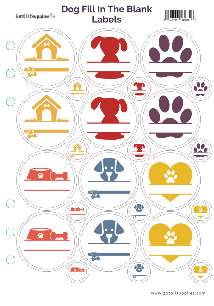 Dog Fill In The Blank Label Sheet | Essential Oil Labels For Your Pets