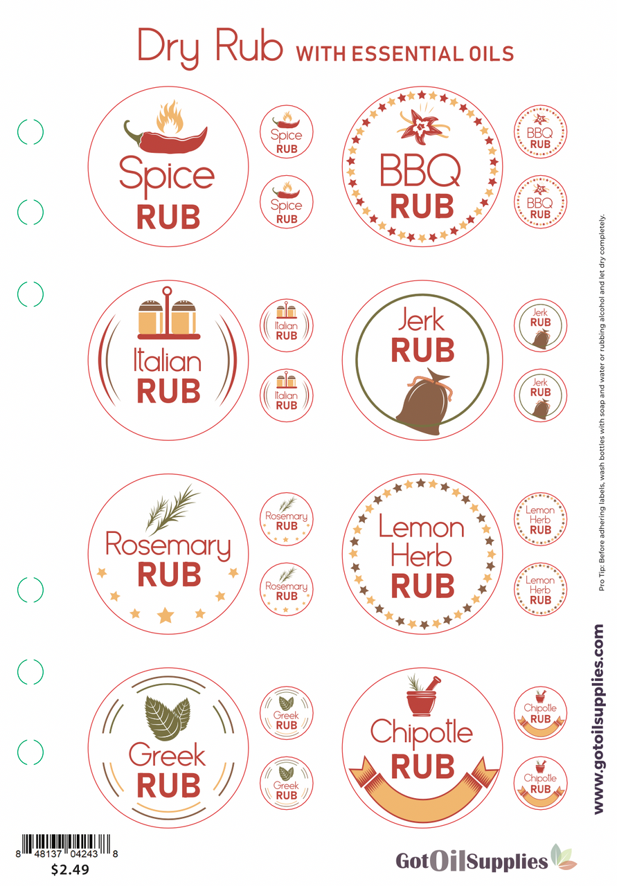 Dry Rub with Essential Oils Label Sheets
