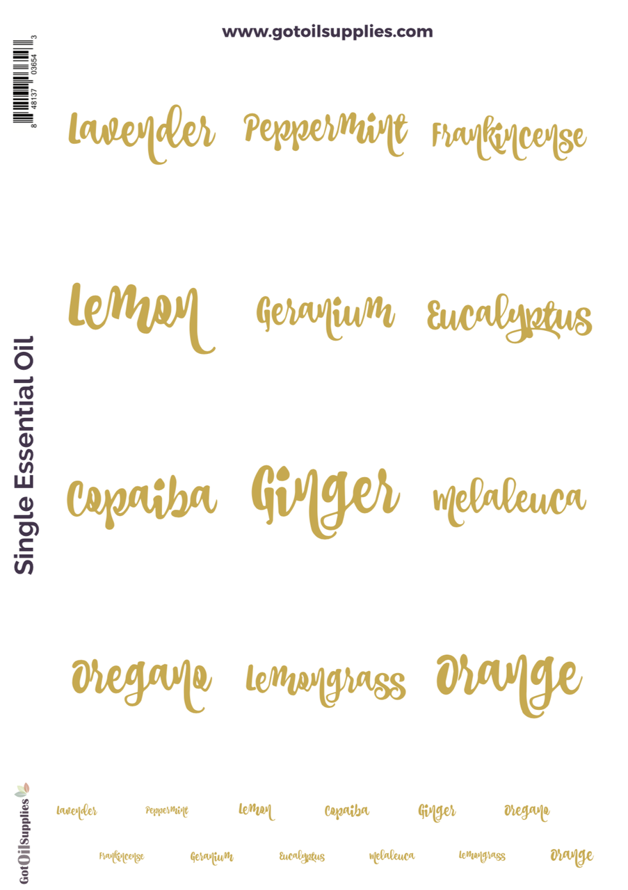 GOS Top 12 Essential Oil Gold Foil Labels and Lid Stickers