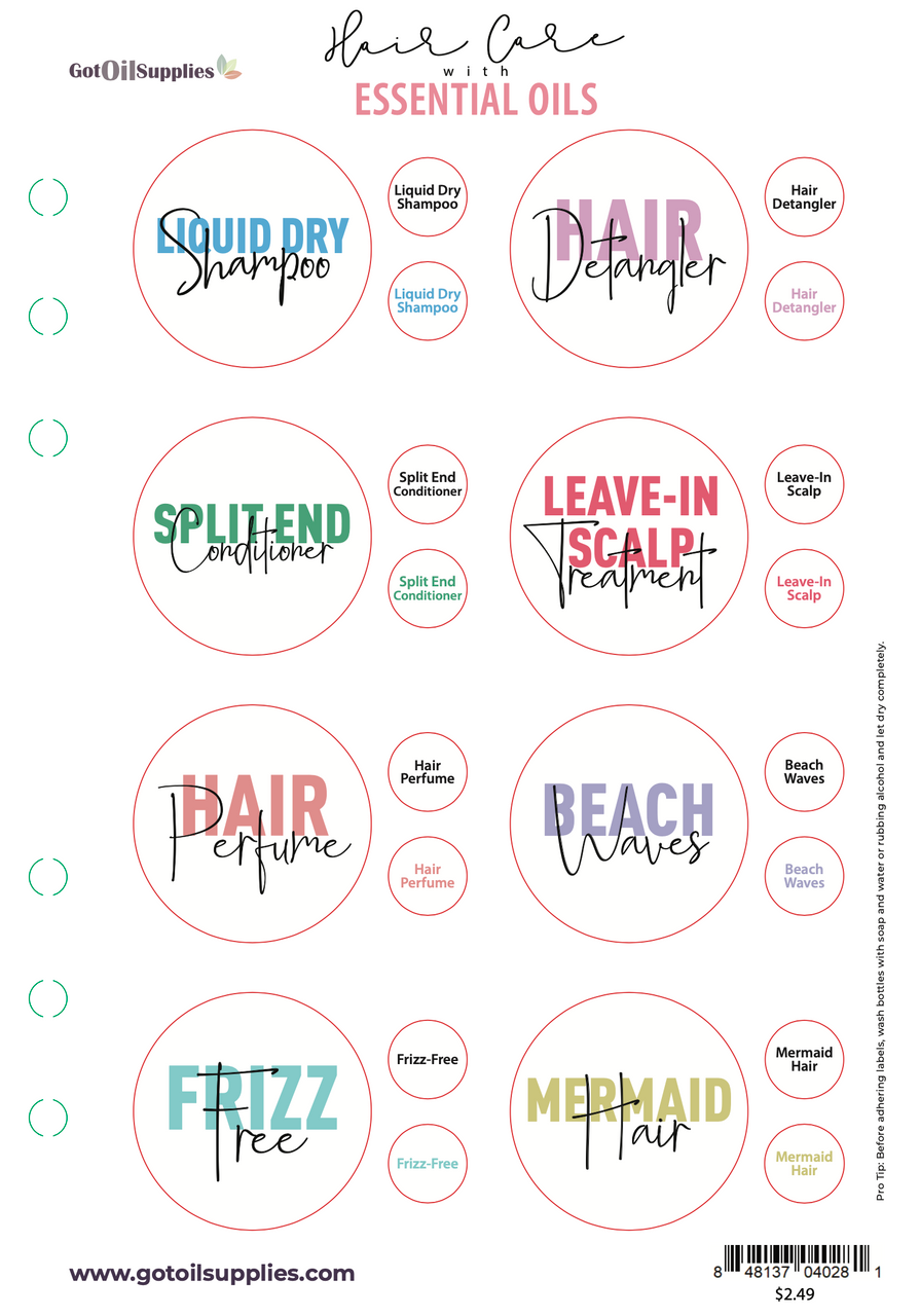 Hair Care with Essential Oils Kit Label Sheets