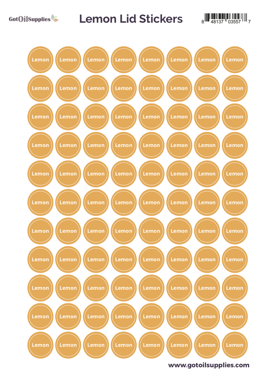 Lemon YL Essential Oil Lid Stickers