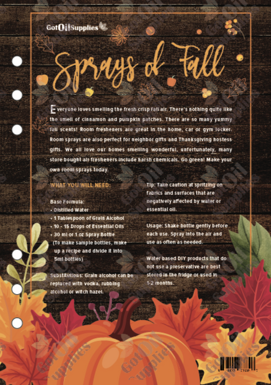 Sprays of Fall Recipe Sheets With 12 Room Spray Recipes For Autumn