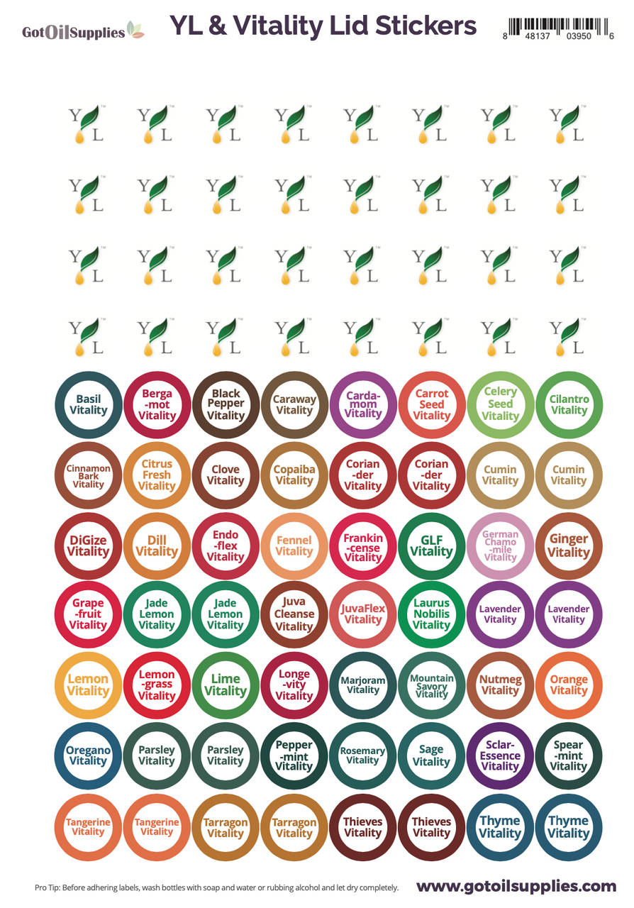 YL Logo and Vitality Cap Stickers For Essential Oils