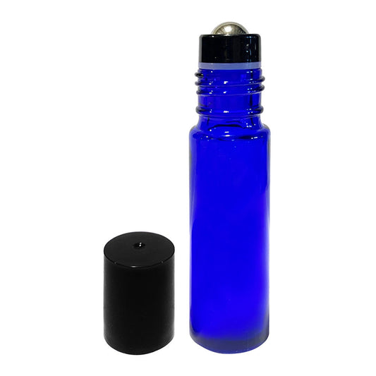 10 ml Blue Glass Roller Bottles with Stainless Steel Roll On Inserts (12-Pack)