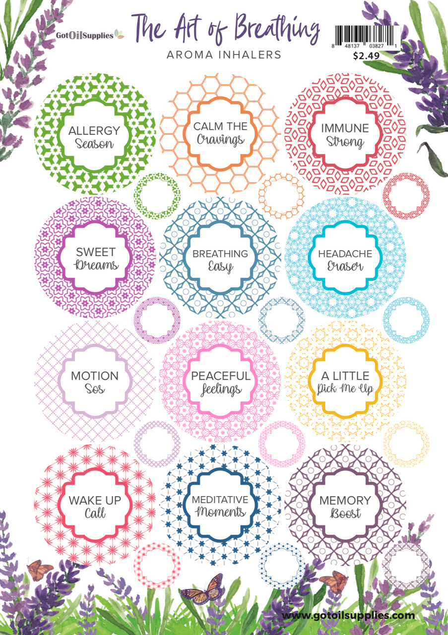 Aroma Inhaler Labels | The Art of Breathing | Essential Oil Aromatherapy Label Sheet
