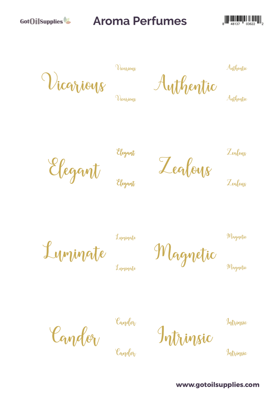 Aroma Perfumes Essential Oil Proof Gold Foil Label Sheets For EO Fragrances
