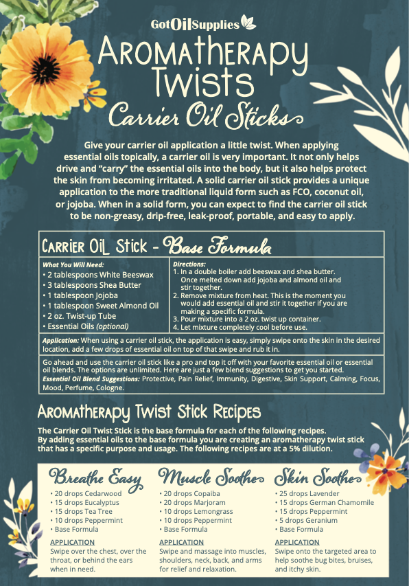 Aromatherapy Twists Carrier Oil Sticks Collection Recipe Sheets