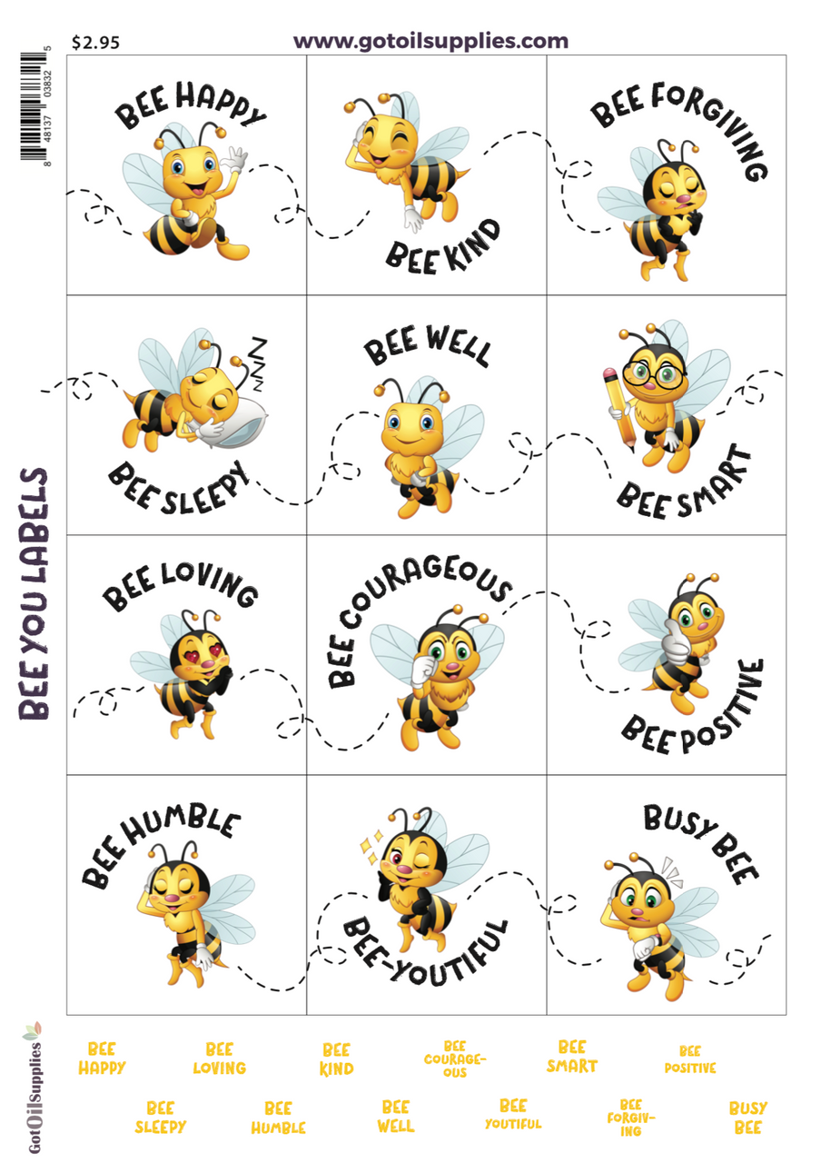 Bee You Labels | Essential Oil Proof Label and Lid Stickers