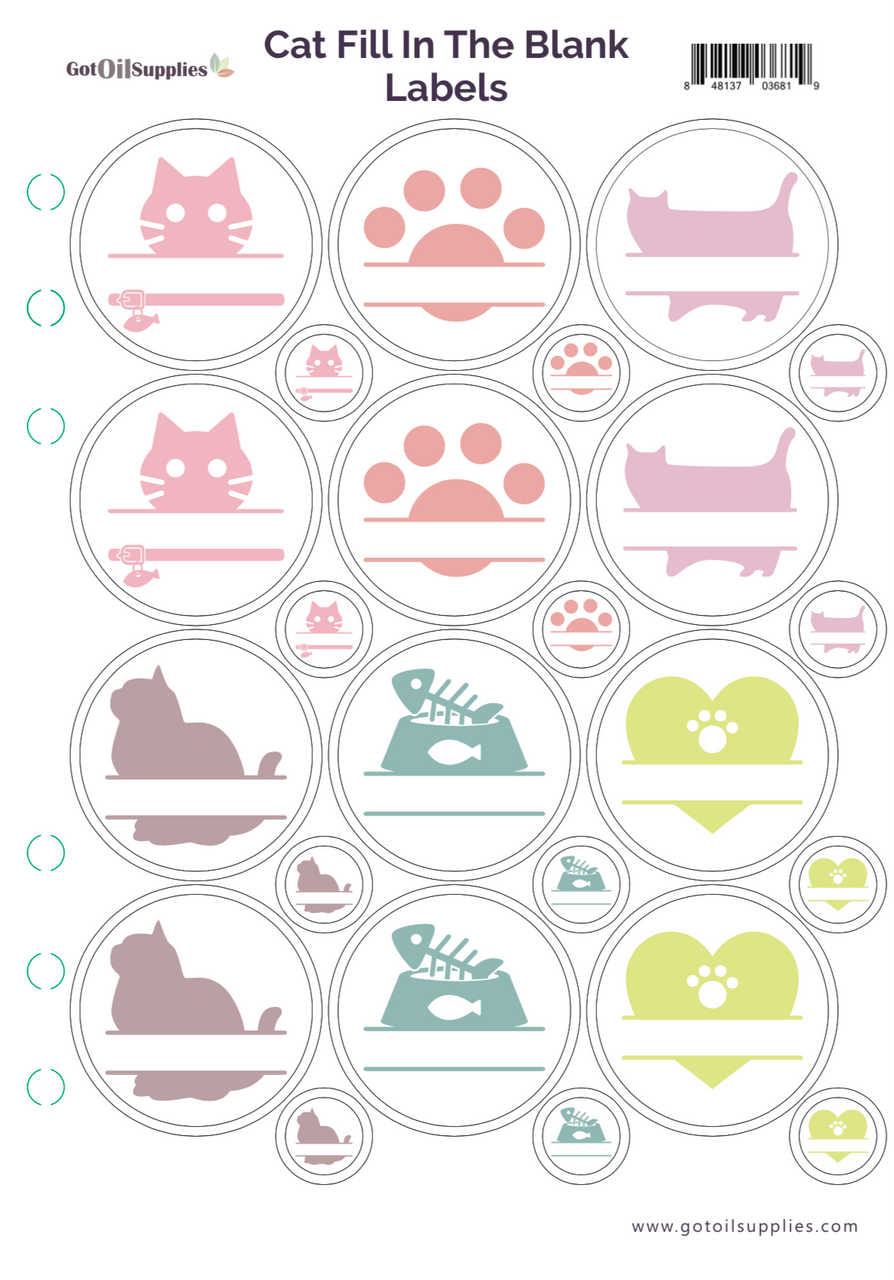 Cat Labels Paper Cat Fill In The Blank Label Sheet | Essential Oil Labels For Your Pets ...
