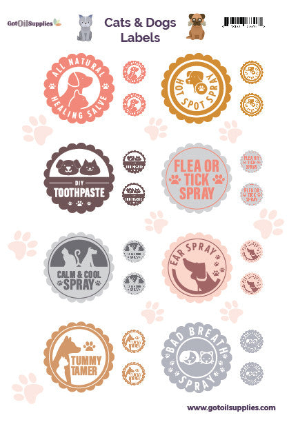 Cats and Dogs Label Sheet | Essential Oil Labels For Your Pets