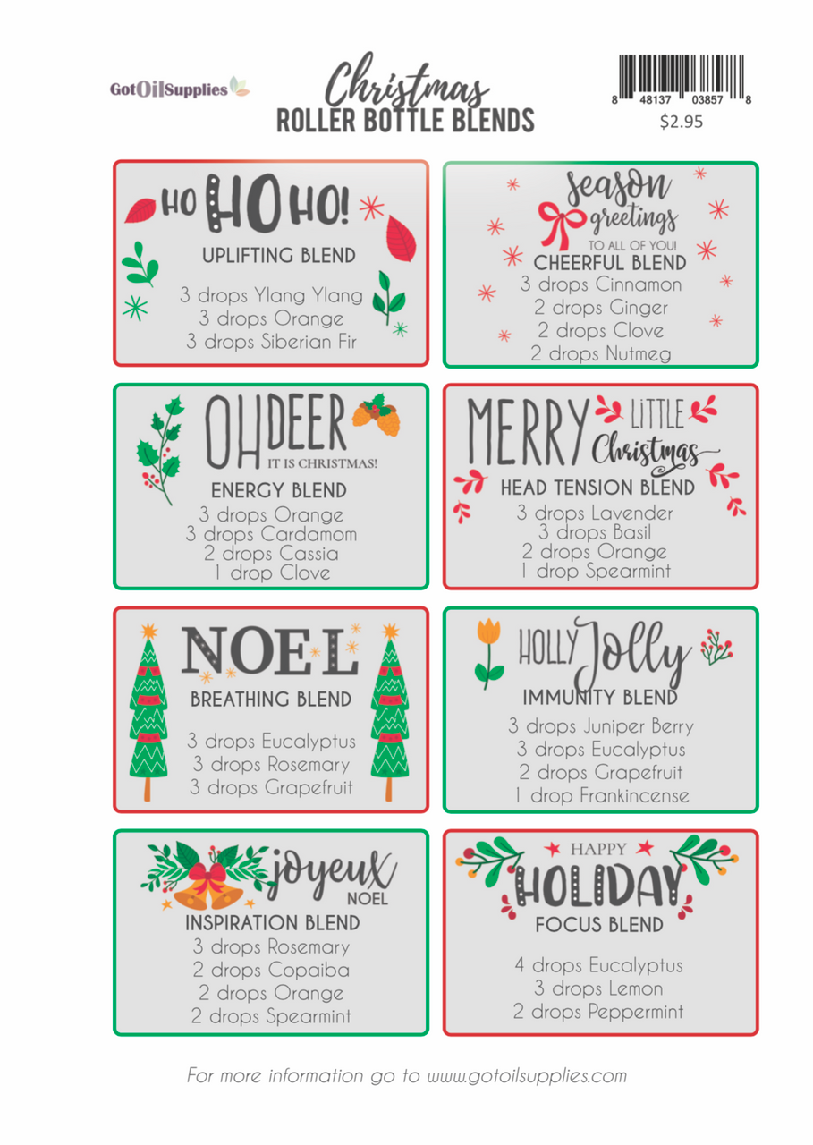 Christmas Essential Oil Roller Bottle Blends Recipe Sheets
