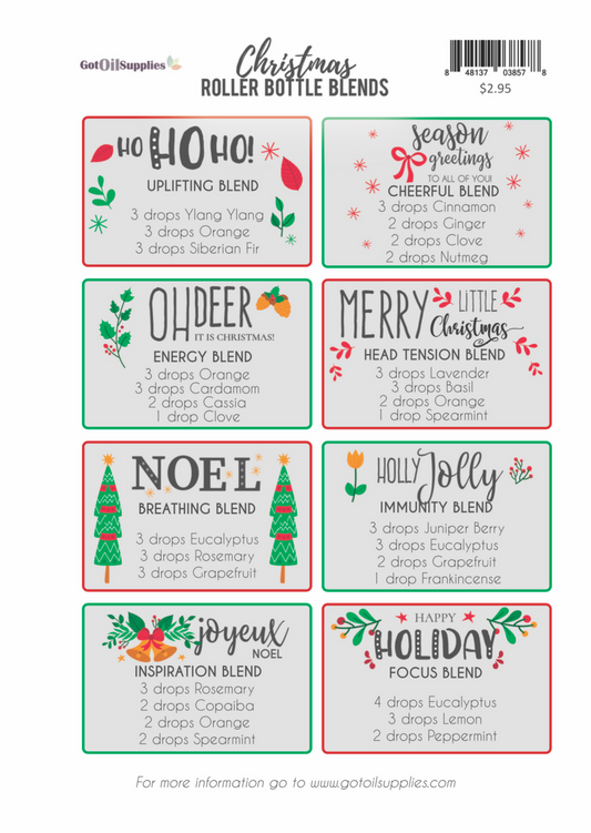 Christmas Essential Oil Roller Bottle Blends Recipe Sheets