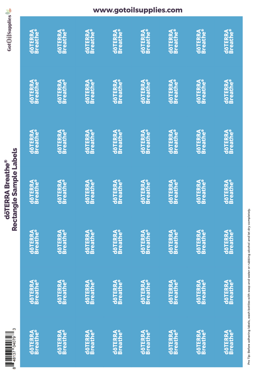 Doterra Breathe Rectangle Sample Preprinted Essential Oil Labels