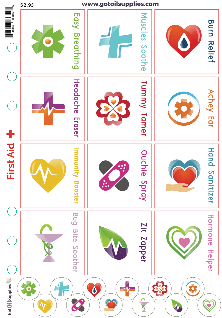 Essential Oil First Aid Kit Labels