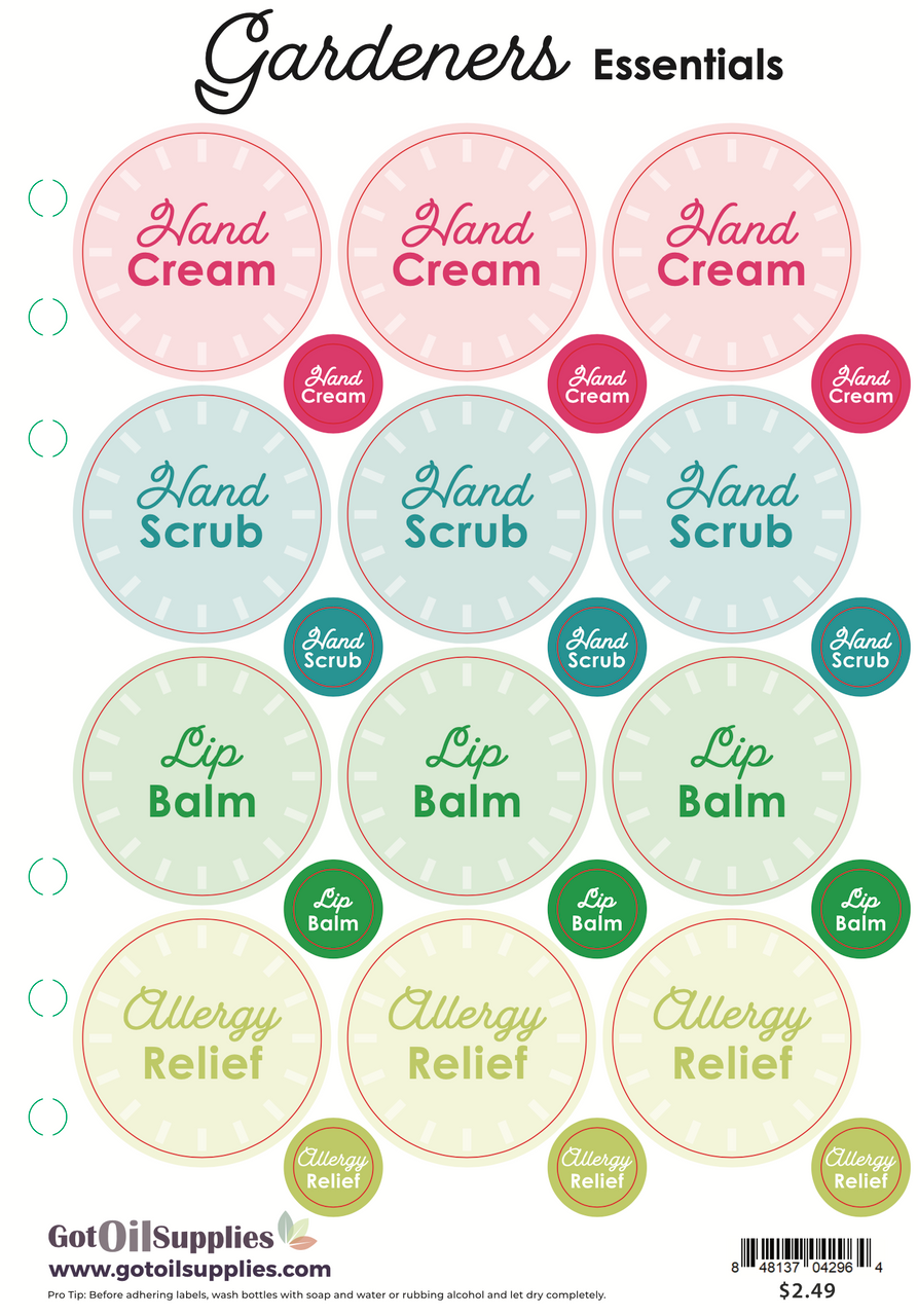 Gardener's Essentials Oil Proof Label Sheets
