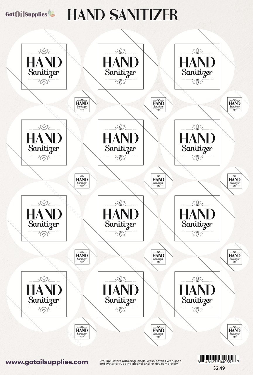 Hand Sanitizer Essential Oil Label Sheets