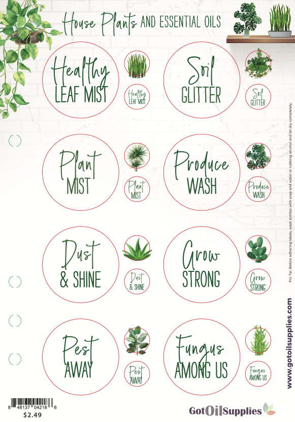 House Plants and Essential Oils Labels