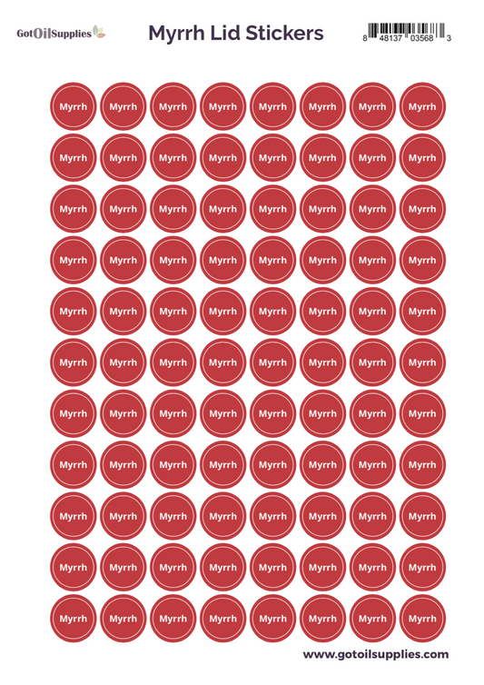 Myrrh YL Essential Oil Lid Stickers