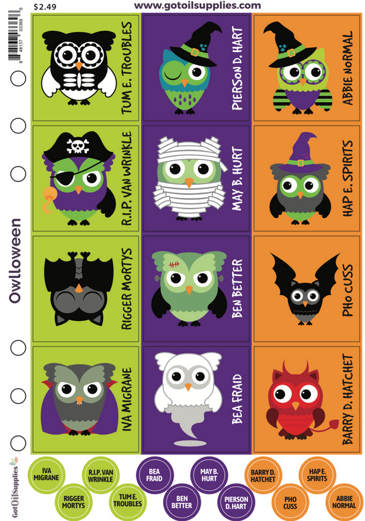 Owlloween Essential Oil Proof Label Sheets For Halloween