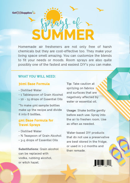 Sprays of Summer Essential Oil Recipe Sheets