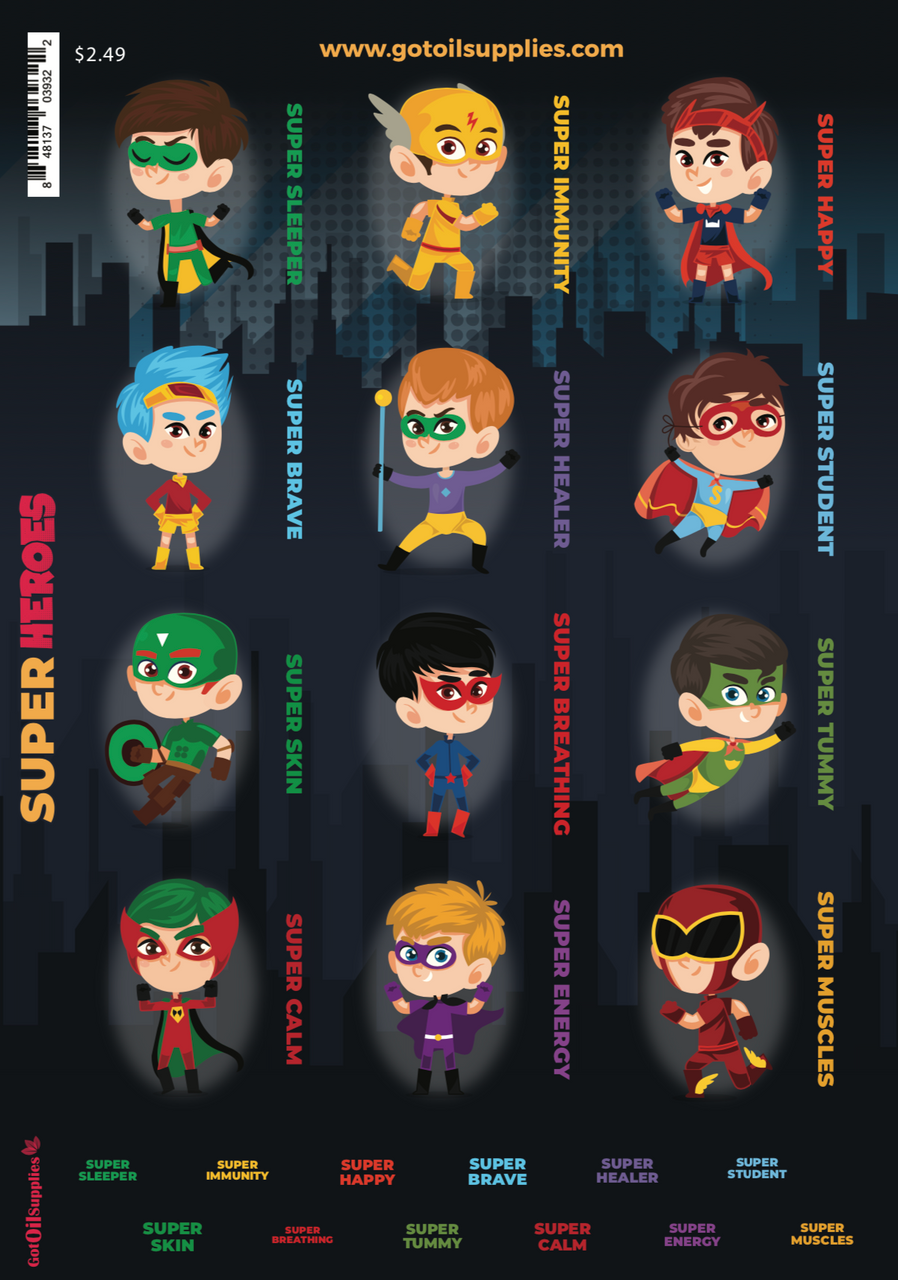 Super Heroes Roller Bottle Essential Oil Blend Labels For Boys – Got ...