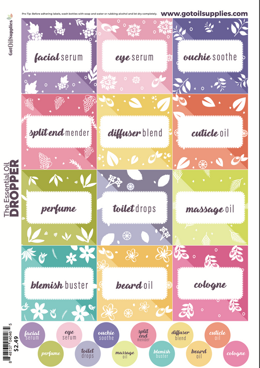 The Essential Oil Dropper Kit Label Sheets