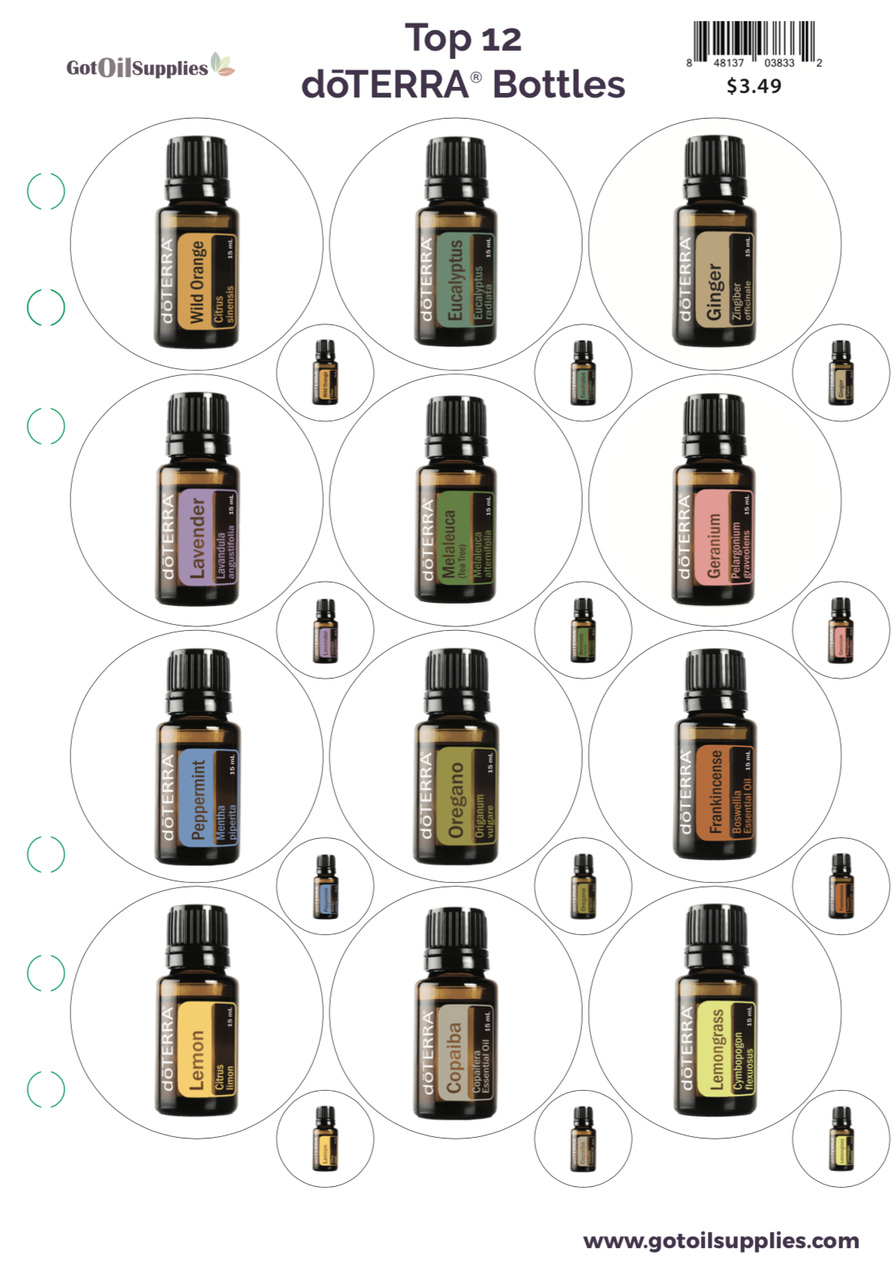 Top 12 dōTERRA® Essential Oil Bottles Label Sheets