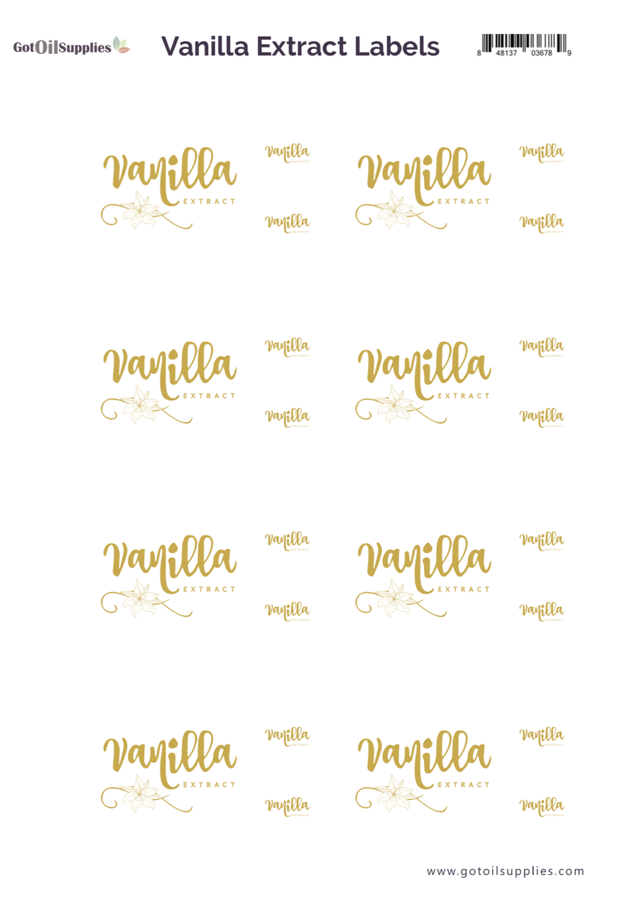 Vanilla Extract Essential Oil Gold Foil Labels and Lid Stickers