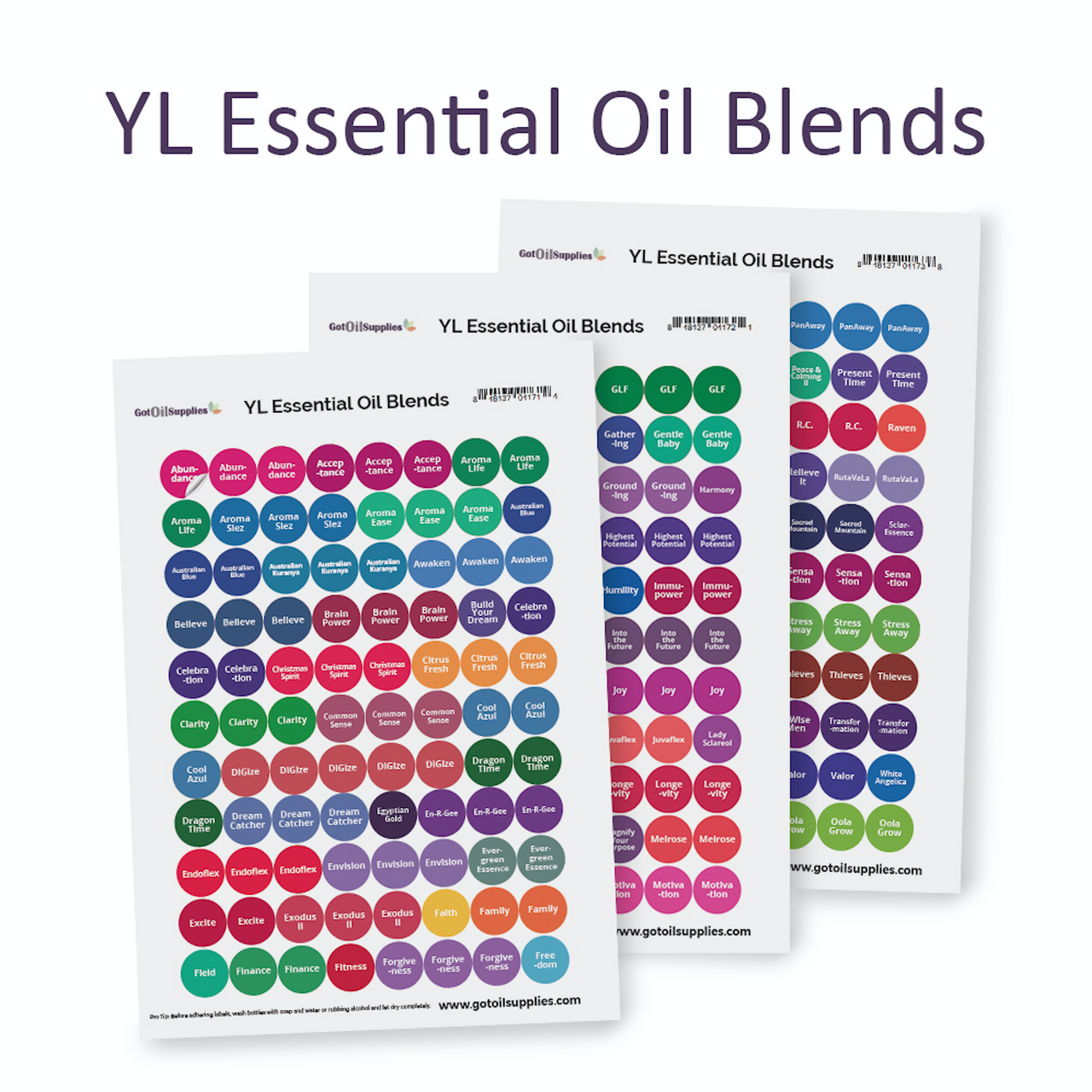 YL Essential Oil Blends Lid Sticker Sheets