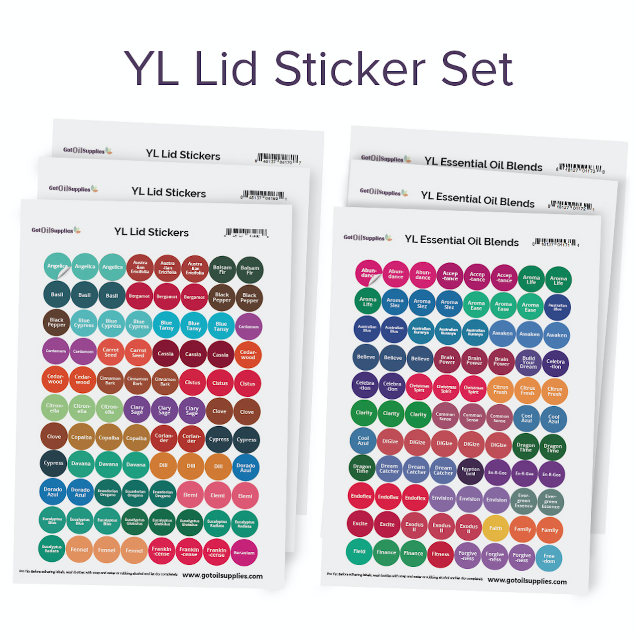 YL Essential Oil Lid Sticker Complete Set