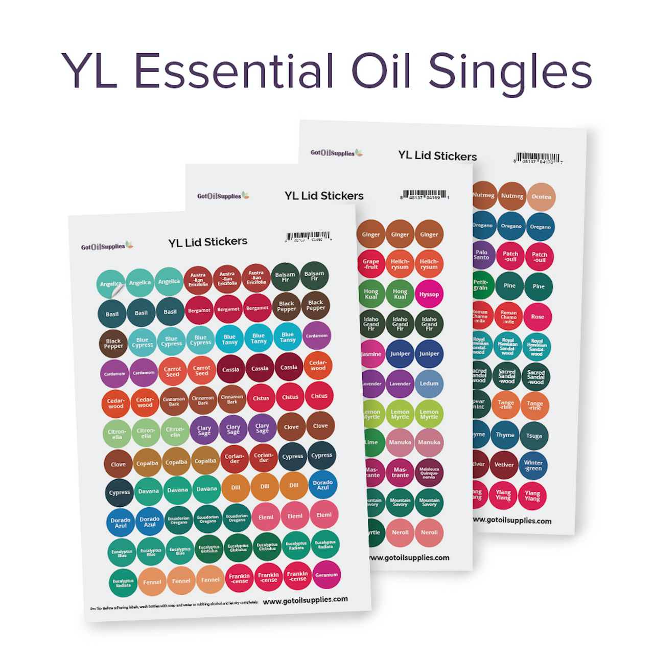 YL Essential Oil Singles Lid Sticker Sheets