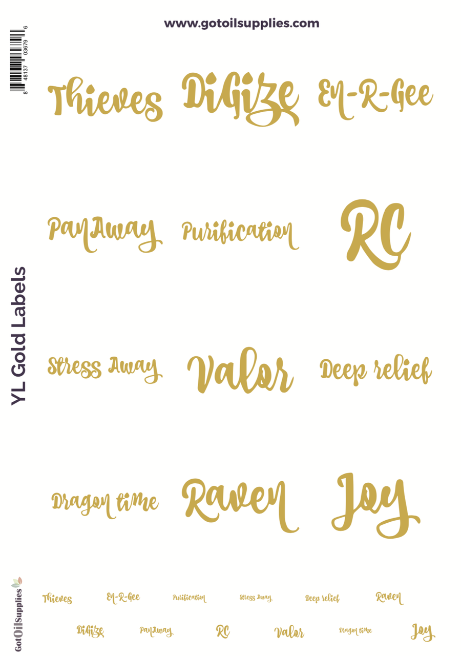 YL Top 12 Essential Oil Proprietary Blend Gold Foil Labels