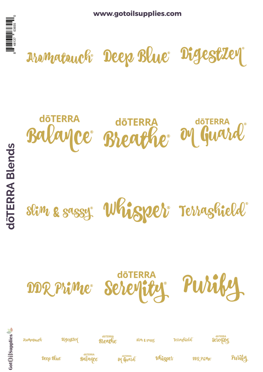 dōTERRA® Top 12 Essential Oil Proprietary Blend Gold Foil Labels