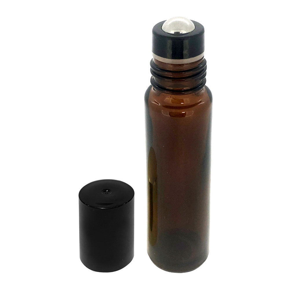 10 ml Amber Glass Roller Bottles with Stainless Steel Roll On Inserts (12-Pack)