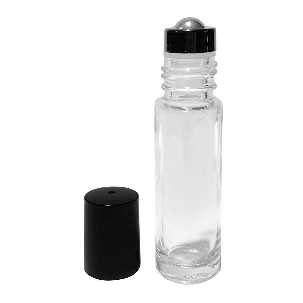 10 ml Clear Glass Roller Bottles with Stainless Steel Roll On Inserts (12-Pack)