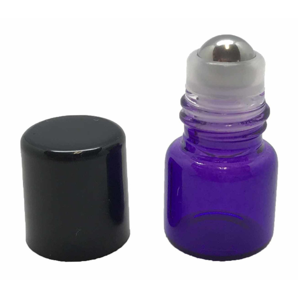 1 ml Purple Glass Roller Bottles with Stainless Steel Roll On Inserts (12-Pack)