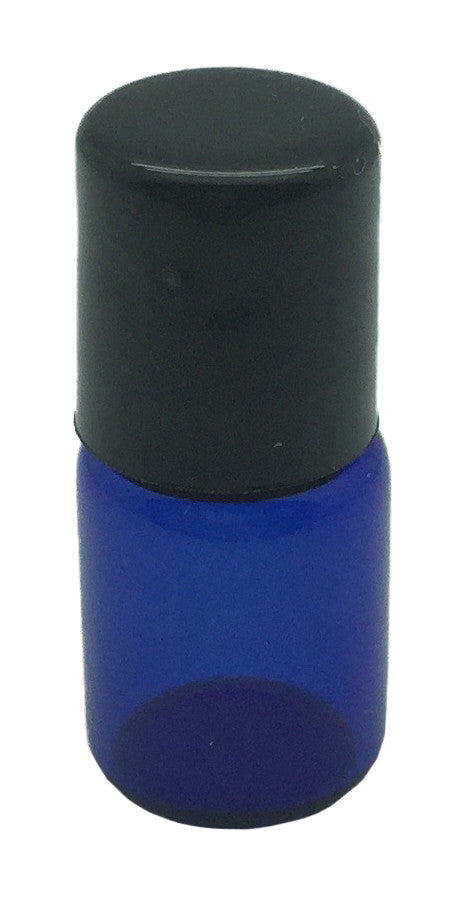 2 ml Blue Glass Roller Bottles with Stainless Steel Roll On Inserts (12-Pack)