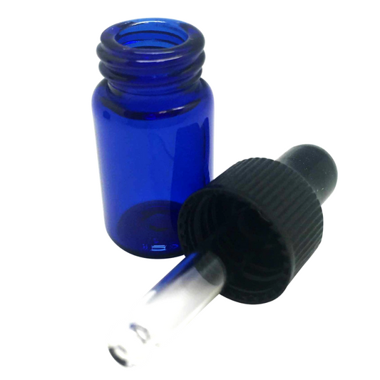 2 ml Blue Sample Bottles with Glass Droppers (12-Pack)