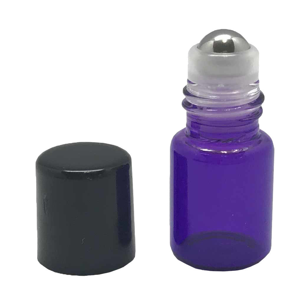 2 ml Purple Glass Roller Bottles with Stainless Steel Roll On Inserts (12-Pack)