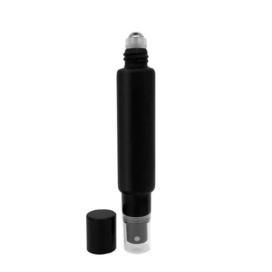 Dual Fitment 10ml Roller Bottle | Black & Black (12-Pack)