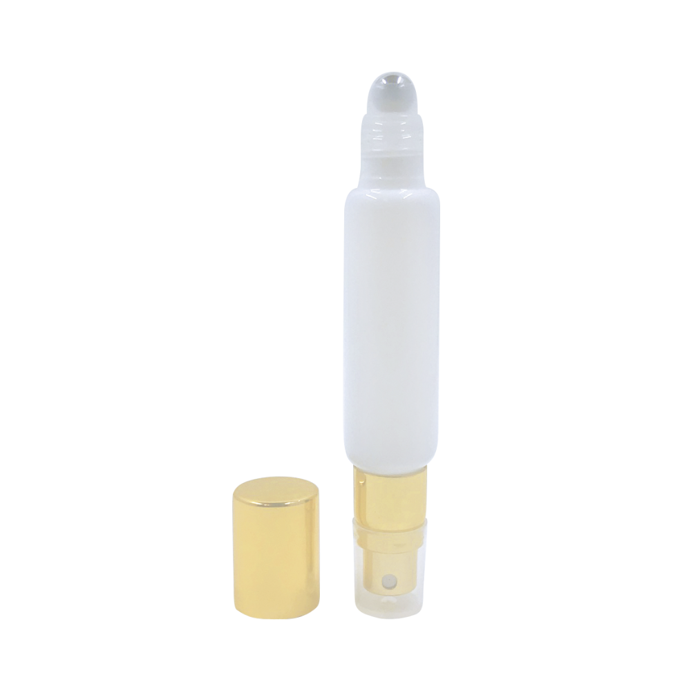 Dual Fitment 10ml Roller Bottle | White & Gold (12-Pack)